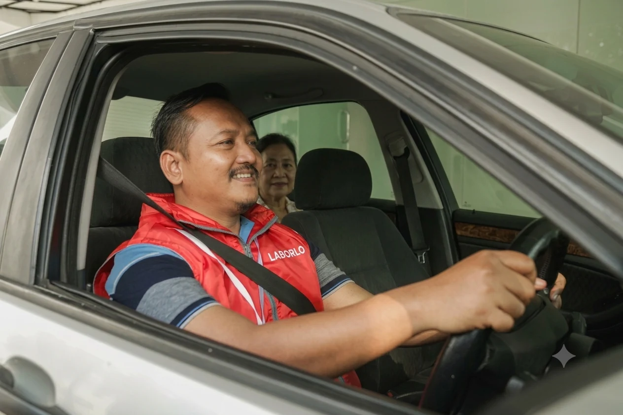A Laborlo driver with a passenger inside a car